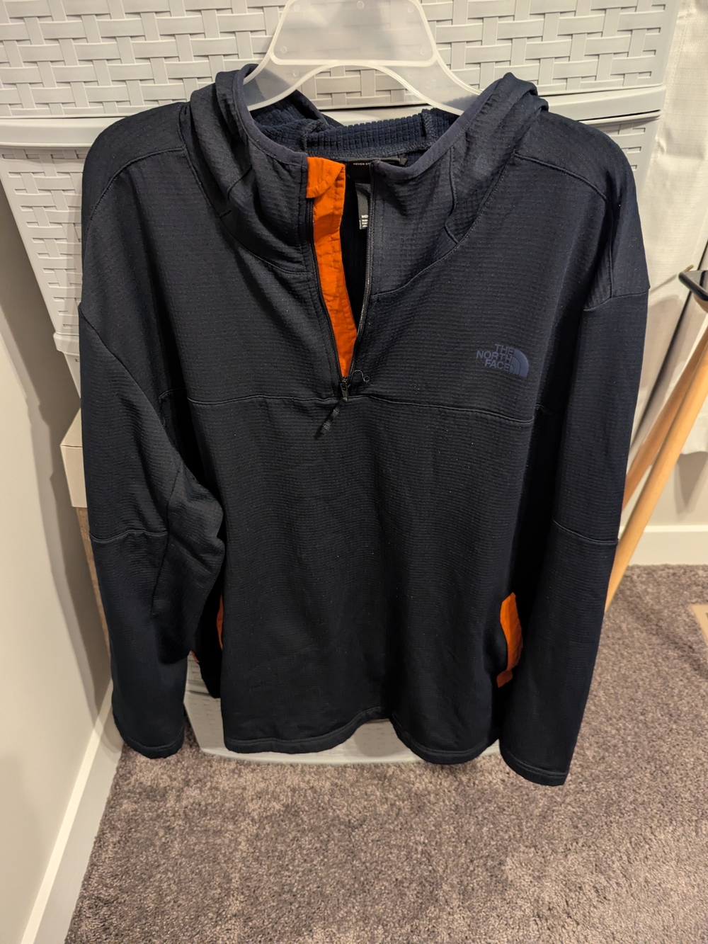 The North Face Men's Black Half-Zip Hoodie with Orange Accents